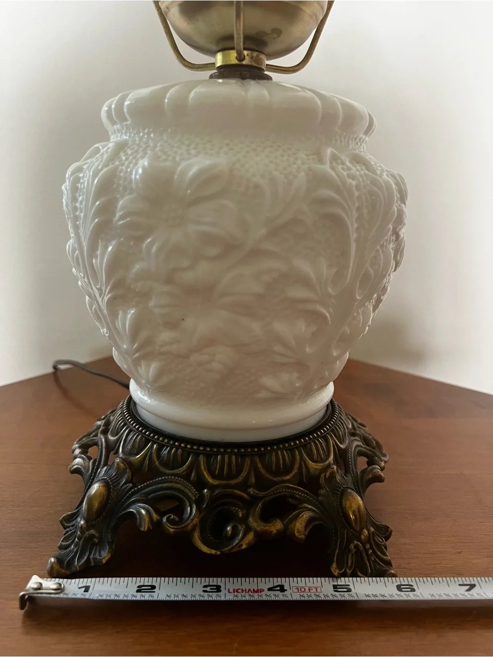 VTG Fenton Milk Glass Poppy 3-way Table Lamp Antique Brass Metal Base Only